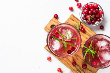 Cocktail with cranberry, vodka, rosemary and ice.