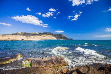 Black Sea coast on the background of the Crimean Mountains