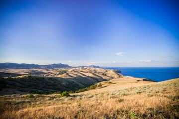 Crimean hills on the background of the Black Sea..