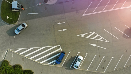 Parking lot marking. Aerial, view above.