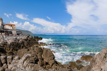 Beautiful sea view of Cefalu, little town on the sea in Sicily, Italy