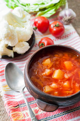 Tomato soup with cabbage and cauliflower