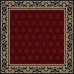 Obraz premium Geometric ornament with frame, border. Art-deco background. Bandanna, shawl, scarf, tablecloth design