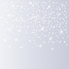 Falling white snow on  silver background. Christmas background. Winter pattern with snowflakes and snowfall. Vector illustration.