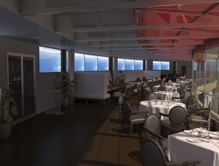 restaurant, interior visualization, 3D illustration