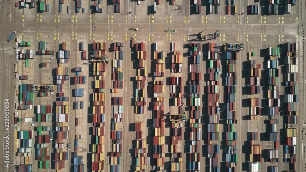 Poster aerial top-down view hyperlapse of port container terminal