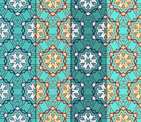 Papier Peint photo Tuiles marocaines Ensemble de motif floral sans couture. Fond géométrique art-déco. Conception graphique moderne. Illustration vectorielle