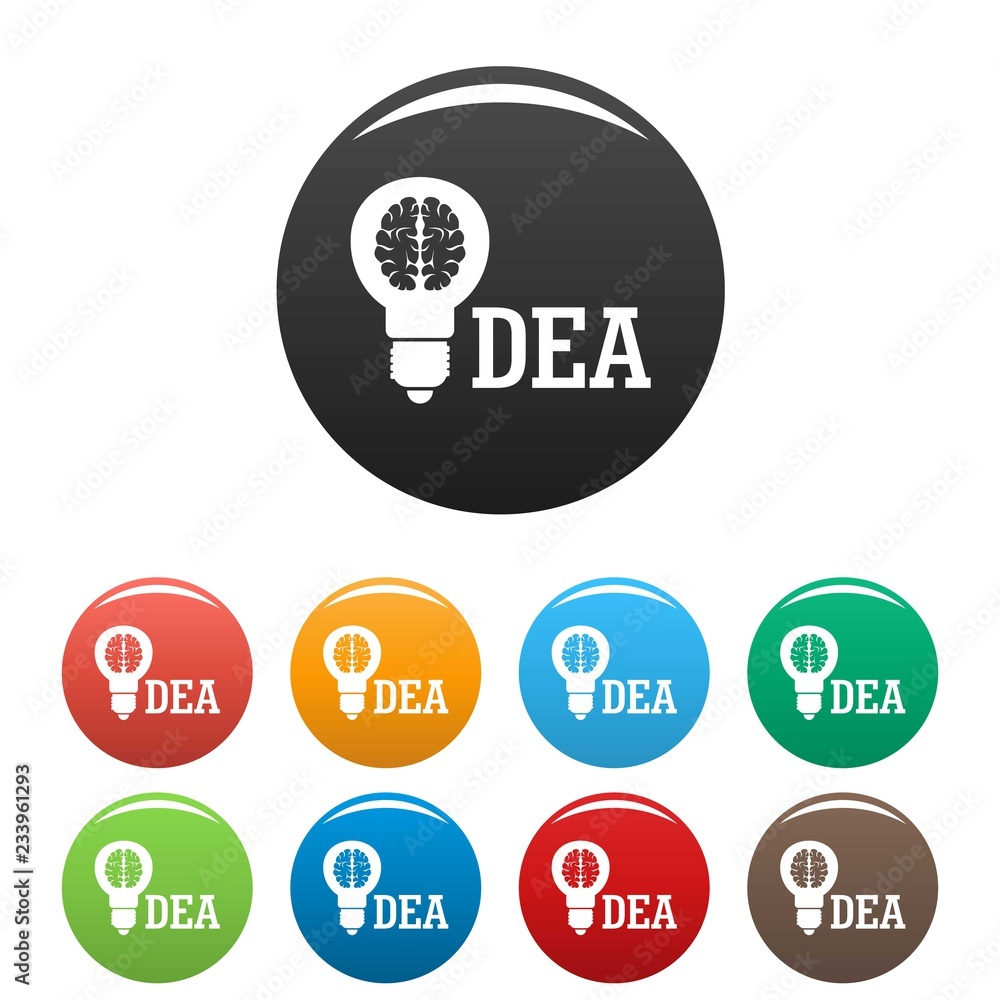 Poster brain idea icons set 9 color vector isolated on white for any design