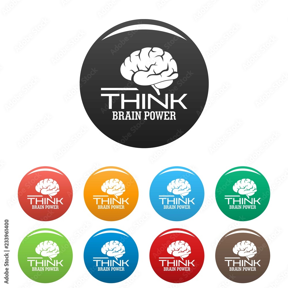 Poster think brain power icons set 9 color vector isolated on white for any design