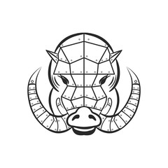 Obraz premium Angry armored boar isolated on white background. Steed armored hog face for your design.