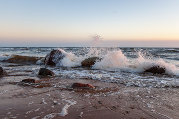 sea beach skyline with clouds and calm water
