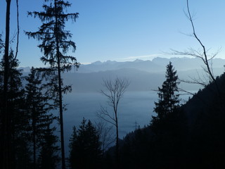 lake walchensee in the mountains of bavaria europe in winter 
