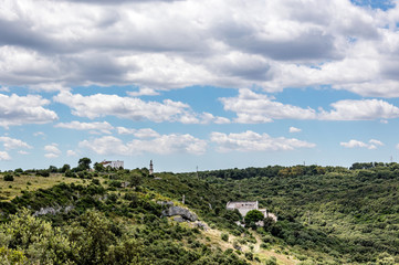 Panoramic view of olive trees plain in front of Ostuni