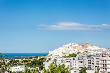 Panoramic view of the medieval white village of Ostuni