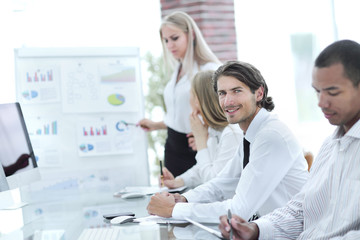 business team preparing for a business presentation for a new financial project