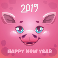 2019 year of the pig. New year greeting card.