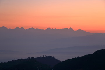 Beautiful first light from sunrise on Himalaya mountain range, Nepal