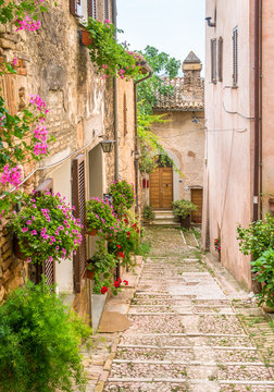 Fototapeta Picturesque sight in Trevi, ancient village in the Umbria region of Italy.