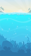 Underwater landscape, vector illustration. Beautiful undersea location.