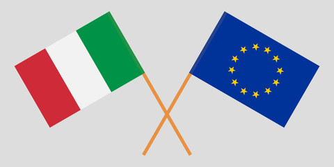 Italy and EU. The Italian and European Union flags. Official colors. Correct proportion. Vector