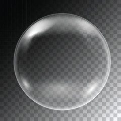 Realistic illustration of soap bubbles of round shape with reflections, isolated on transparent background - obrazy, fototapety, plakaty