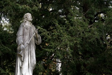tombstones with angels and figures in victorian graveyard
