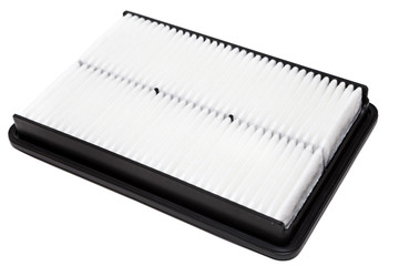 Air filter element rectangular shape, underside, new spare parts isolated on a white background