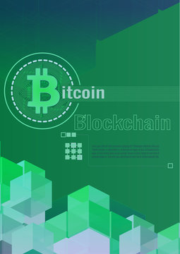 Bitcoin and blockchain abstract graphic page layout