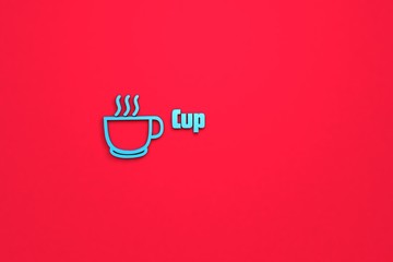 Illustration of Cup with blue text on red background