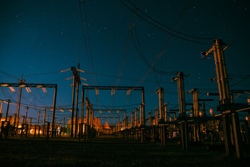 Electrical substation at night on long exposure shot