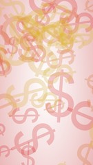 Multicolored translucent dollar signs on white background. Vertical image orientation. 3D illustration