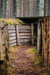 old wooden trenshes in Latvia. reconstruction of first world war. Lozmetejkalns