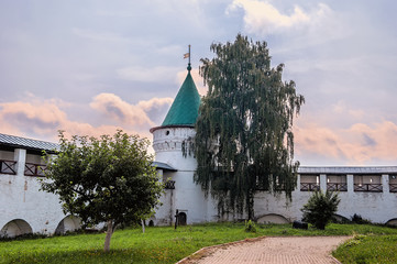 Beautiful view of the Holy Trinity Ipatiev monastery in Russia in the city of Kostroma on the Volga