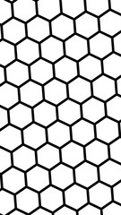 Black honeycomb on a white background. Isometric geometry. Vertical image orientation. 3D illustration