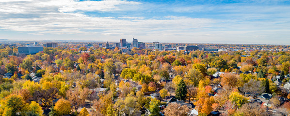 Autumn skyline of Boise Idaho from an aerial perspective