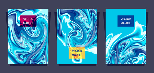 Set template of  label  or  brochure or book covers or  flyer and  banner  with abstract marble or acrylic paint texture which imitation of waves in blue for cosmetic or  perfume and other things