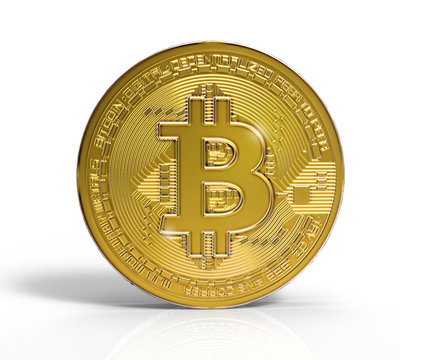 Gold bitcoin mockup 3D illustration on white BG