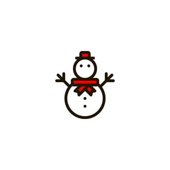 Outline color Christmas snowman icon isolated on white background. Symbol of Happy New Year, Xmas holiday celebration, winter. Editable stroke. Vector illustration, eps10