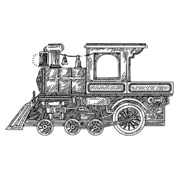 Vintage decorative train. Sketch. Engraving style. Vector illustration.