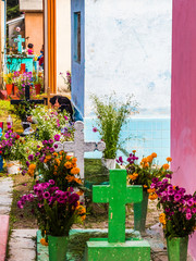 Colourful architecture in the Cemetery Pantheon of San Cristobal de las Casas in Mexico