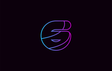 number 6 logo company icon design in blue and pink