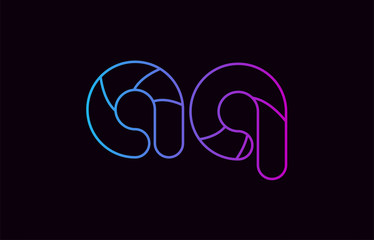 alphabet letter combination aq a q logo company icon design in blue and pink