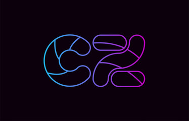 alphabet letter combination cz c z logo company icon design in blue and pink