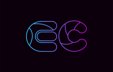 alphabet letter combination ec e c logo company icon design in blue and pink