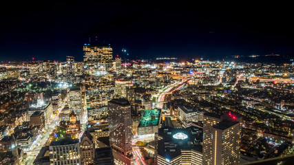 Wide Panoramic of the Downtown Boston Lights with Clear Skies