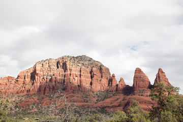 view of red rock formations called Elephant and Two Nuns  along Little Horse Trail  in Sedona Arizona