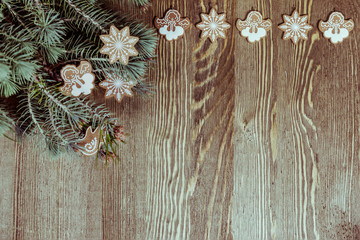 Christmas background with gingerbread cookies