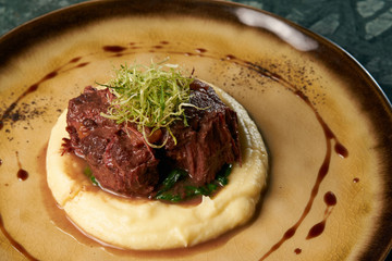Braised beef with red wine and Jerusalem Artichoke Puree