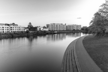 Long Exposure Image of Victoria Embankment in Nottingham,UK during sunset in autumn