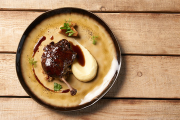 Roasted Duck drumstick with Quinoa puree, celery, apple